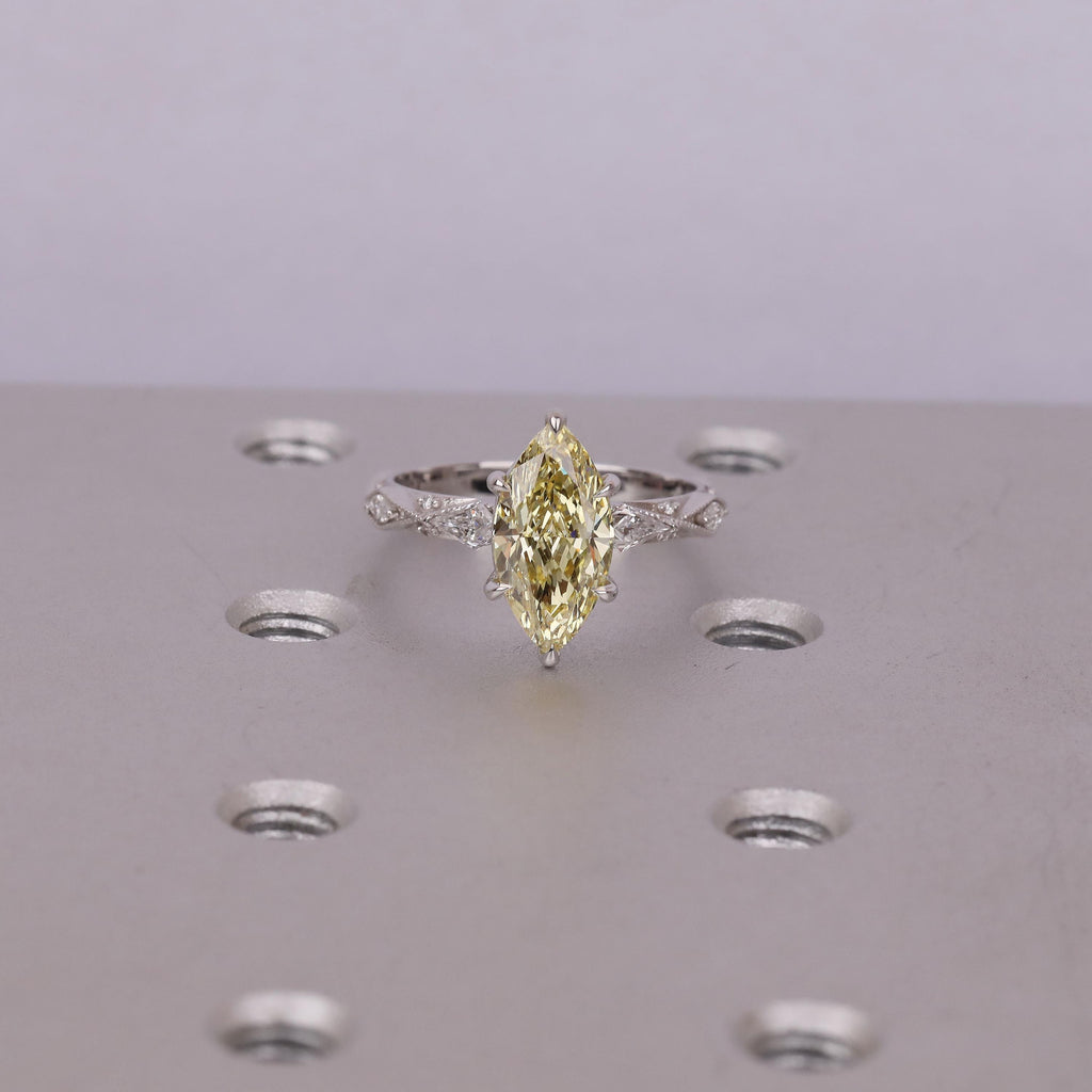 Canary Yellow Diamond Vintage Engagement Ring | 14K/18K Solid Gold Heirloom Ring | Marquise Lab Grown Diamond Bridal Jewelry for Her image #3