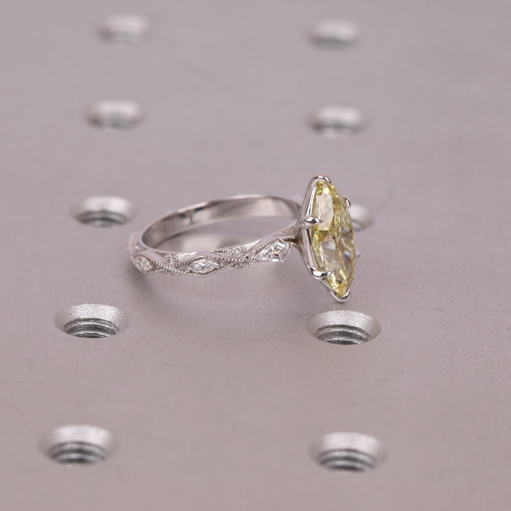 Canary Yellow Diamond Vintage Engagement Ring | 14K/18K Solid Gold Heirloom Ring | Marquise Lab Grown Diamond Bridal Jewelry for Her image #5