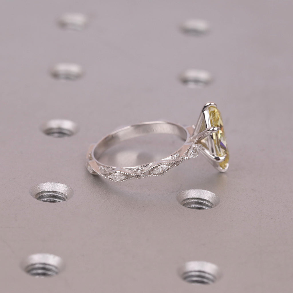 2ct Canary Yellow Lab Created Diamond Unique Engagement Ring | Marquise Victorian Wedding Jewelry | Handmade Milgrain Gold Rings for Women image #13
