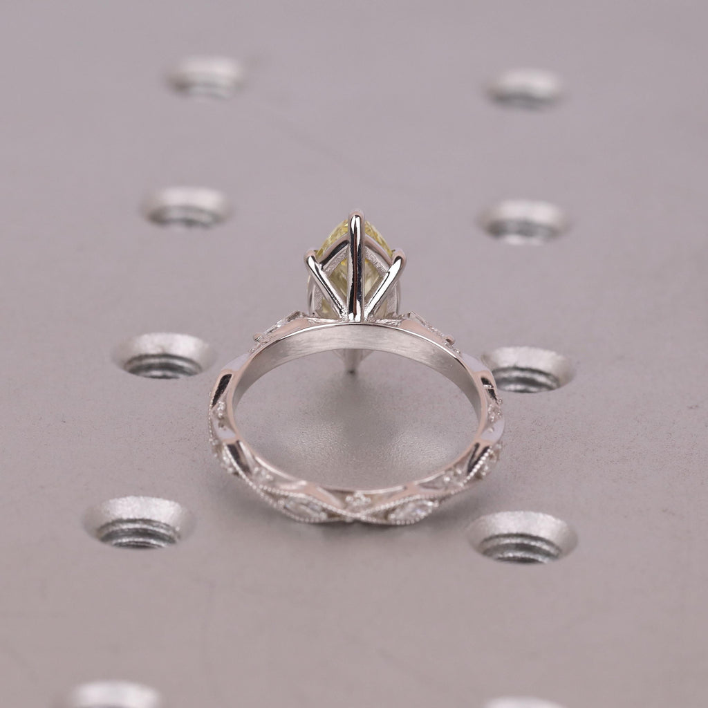 Canary Yellow Diamond Vintage Engagement Ring | 14K/18K Solid Gold Heirloom Ring | Marquise Lab Grown Diamond Bridal Jewelry for Her image #7