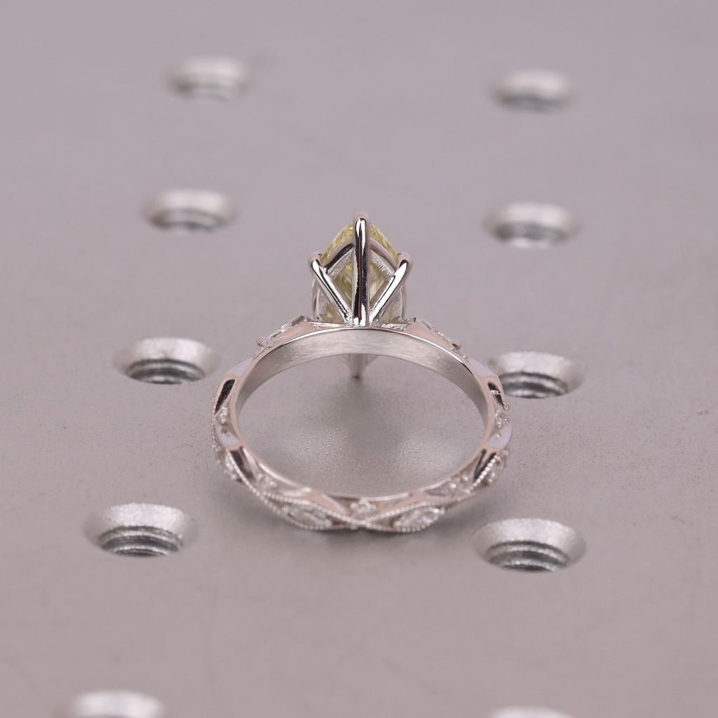 2ct Canary Yellow Lab Created Diamond Unique Engagement Ring | Marquise Victorian Wedding Jewelry | Handmade Milgrain Gold Rings for Women image #14