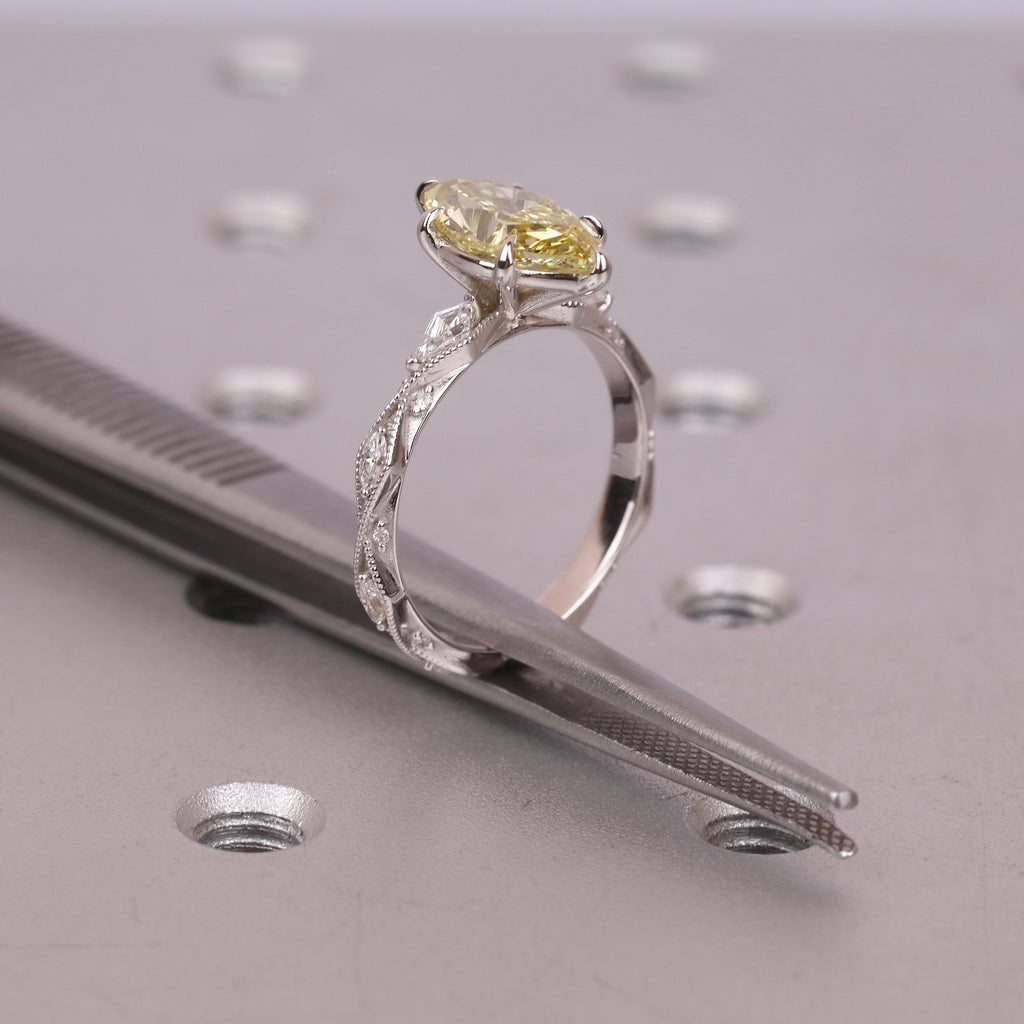 Canary Yellow Diamond Vintage Engagement Ring | 14K/18K Solid Gold Heirloom Ring | Marquise Lab Grown Diamond Bridal Jewelry for Her image #11