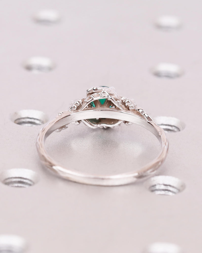 Solid Gold Emerald Ring, Nature Ring with Sculpted Leaves, Forest Leaf and Vine Ring, Floral Engagement Ring, May Birthstone, Promise Ring image #10