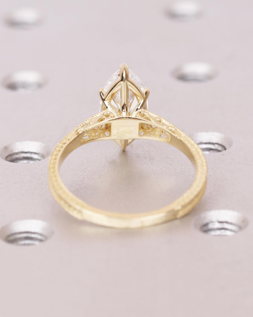Vintage Filigree 2ct Lab Diamond Engagement Ring, IGI Certified, Marquise Cut Solitaire Ring, Heirloom Jewelry, 14k Solid Gold image #10