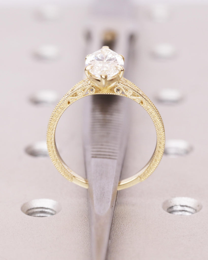Vintage Filigree 2ct Lab Diamond Engagement Ring, IGI Certified, Marquise Cut Solitaire Ring, Heirloom Jewelry, 14k Solid Gold image #9