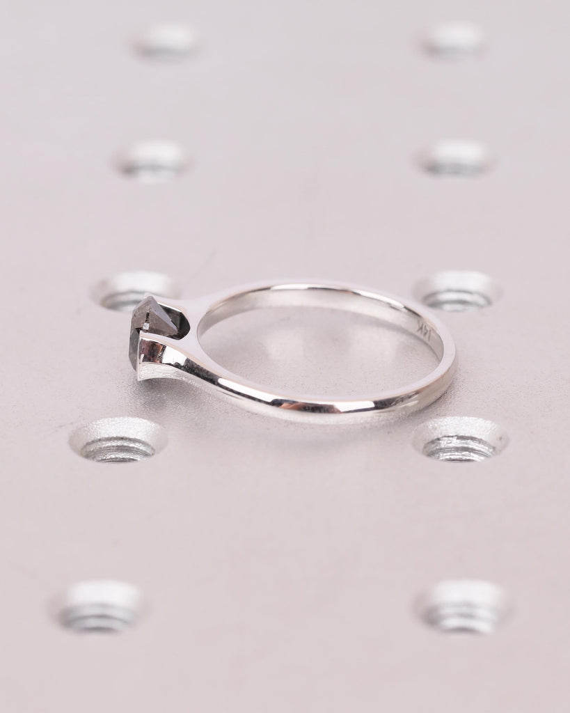 Round Salt and Pepper Diamond Ring, Solitaire Engagement Ring, Promise Rings for Women, Unique 14k Solid Gold Ring, Wedding Anniversary Ring image #13