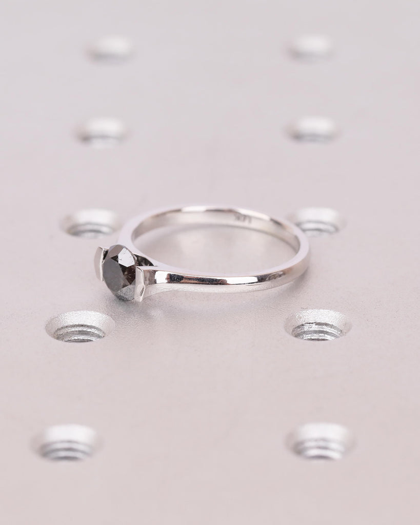 Round Salt and Pepper Diamond Ring, Solitaire Engagement Ring, Promise Rings for Women, Unique 14k Solid Gold Ring, Wedding Anniversary Ring image #9