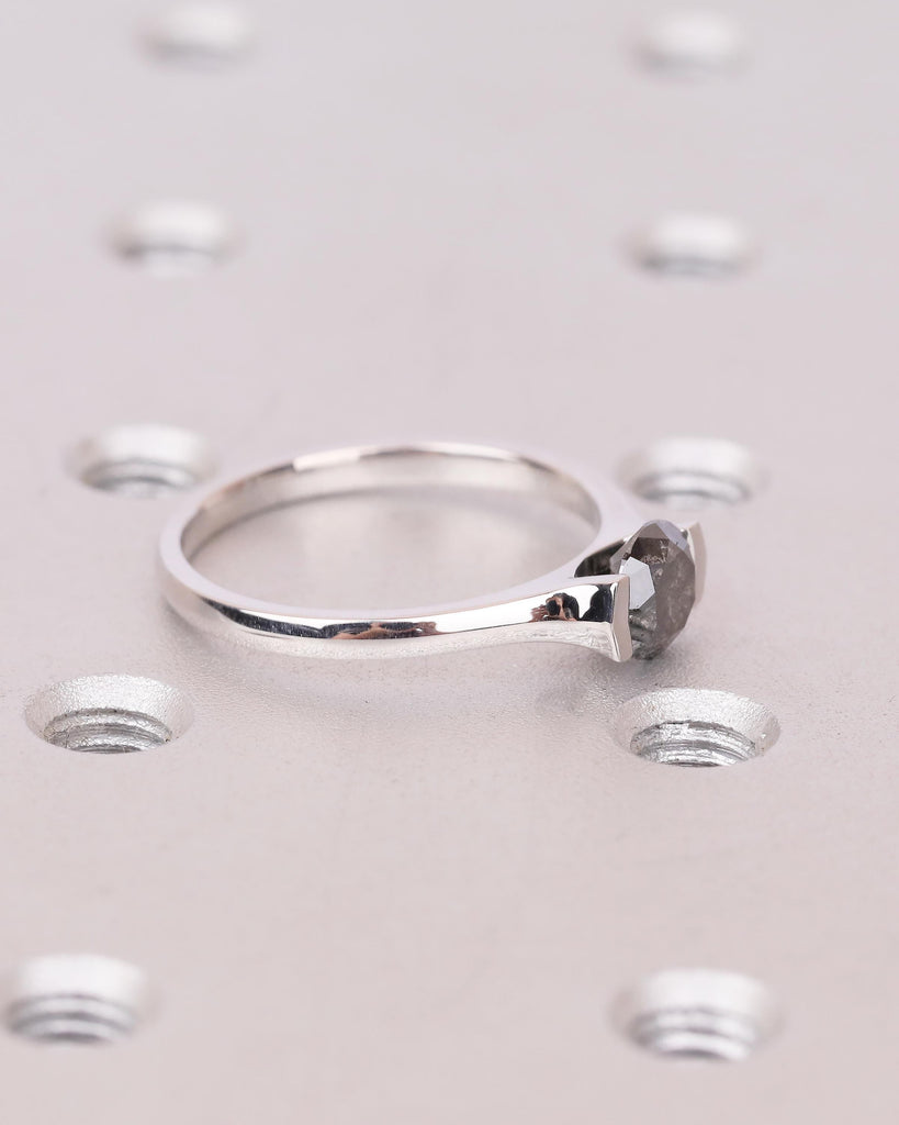Round Salt and Pepper Diamond Ring, Solitaire Engagement Ring, Promise Rings for Women, Unique 14k Solid Gold Ring, Wedding Anniversary Ring image #3