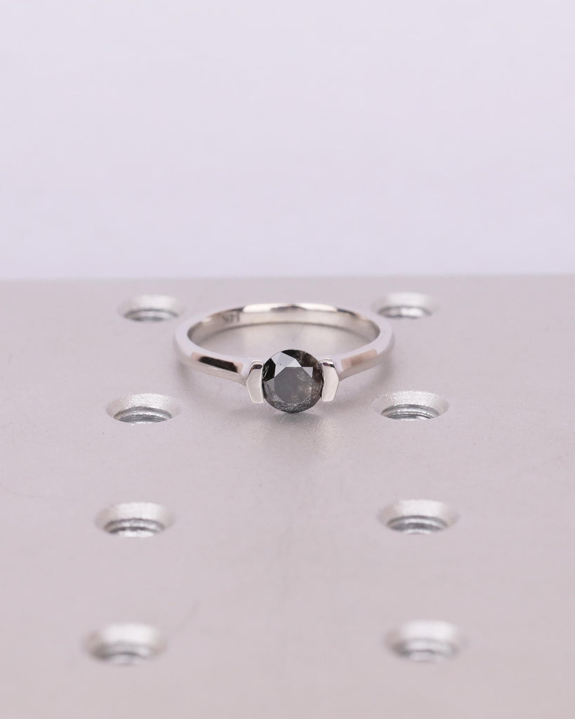Round Salt and Pepper Diamond Ring