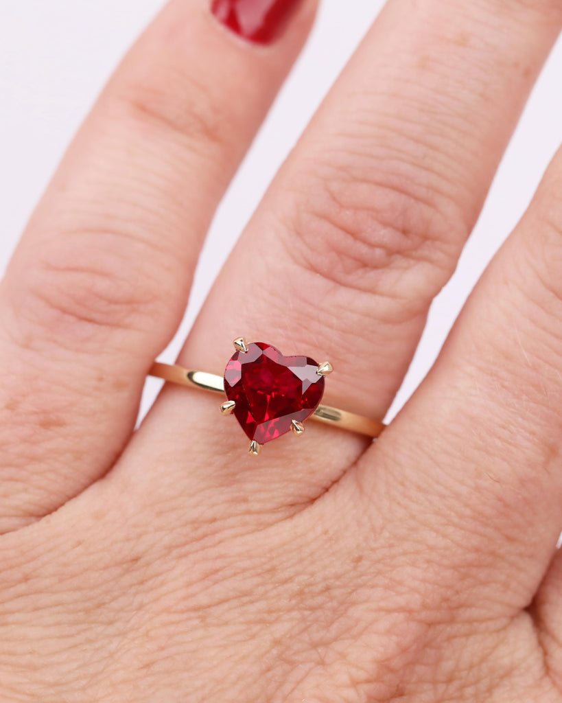 Heart Ruby Ring | 14K Solid Gold Ruby Engagement Ring | Love Heart Solitaire Ring | Custom Heart Birthstone Ring | Personalized Gift for Her image #2
