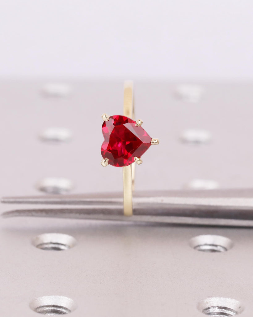 Heart Ruby Ring | 14K Solid Gold Ruby Engagement Ring | Love Heart Solitaire Ring | Custom Heart Birthstone Ring | Personalized Gift for Her image #4