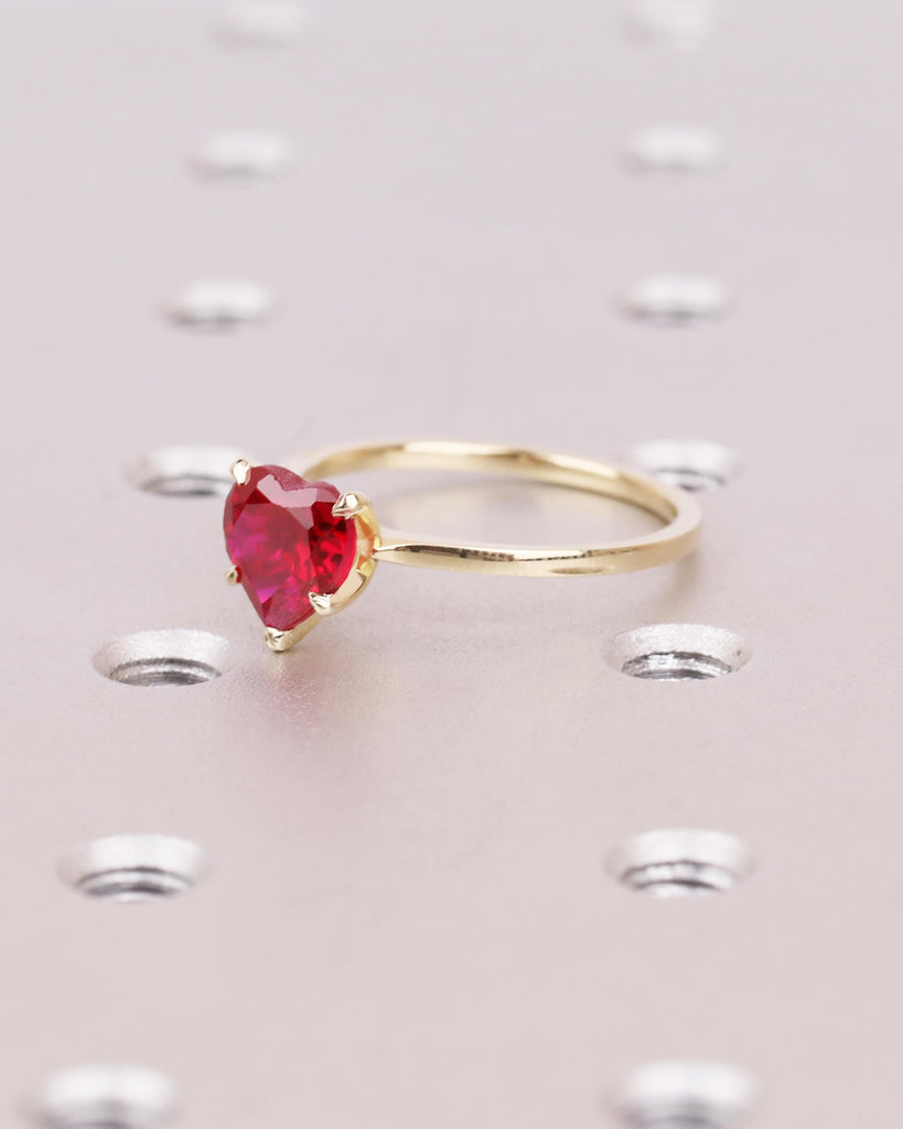 Heart Ruby Ring | 14K Solid Gold Ruby Engagement Ring | Love Heart Solitaire Ring | Custom Heart Birthstone Ring | Personalized Gift for Her image #7