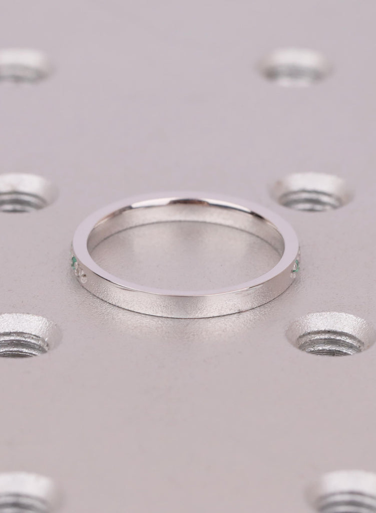 18k White Gold Thin Emerald And Diamond Wedding Band, Gift For Her image #9