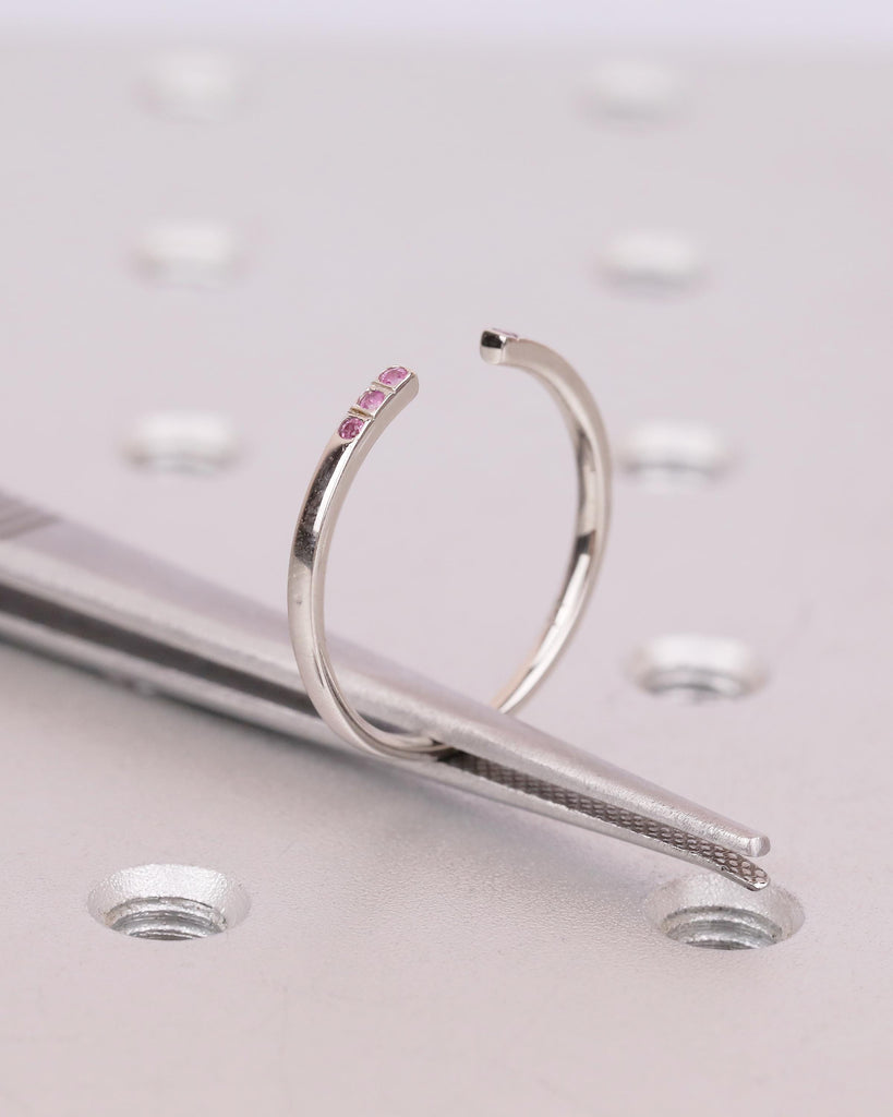 Open Wedding Band Women, Minimalist Platinum Cuff Ring, Natural Pink Sapphire Gemstone Jewelry, Unique September Birthstone Anniversary Ring image #10