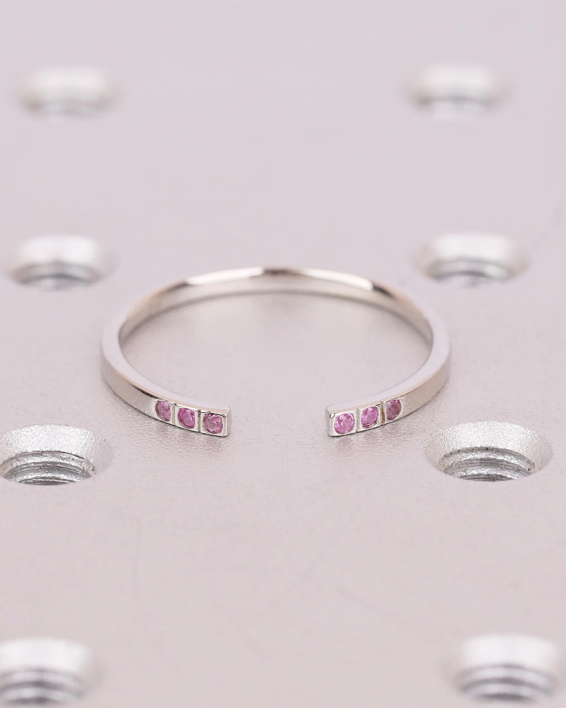Open Wedding Band Women, Minimalist Platinum Cuff Ring, Natural Pink Sapphire Gemstone Jewelry, Unique September Birthstone Anniversary Ring image #9