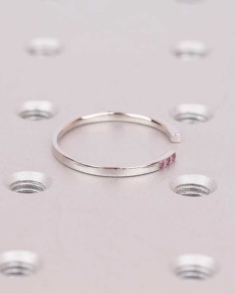 Open Wedding Band Women, Minimalist Platinum Cuff Ring, Natural Pink Sapphire Gemstone Jewelry, Unique September Birthstone Anniversary Ring image #12