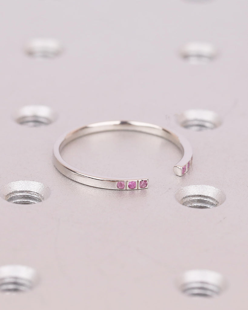 Platinum Open Ring, Dainty Wedding Band, Natural Pink Sapphire Gemstone Ring, Birthstone Jewelry image #4