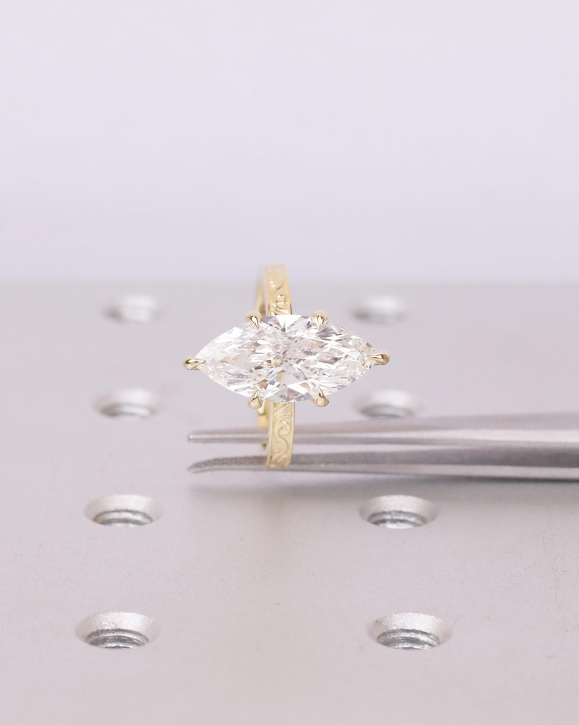 Marquise Lab Grown Diamond Engagement Ring, Art Deco 14k Solid Gold Filigree Ring image #4