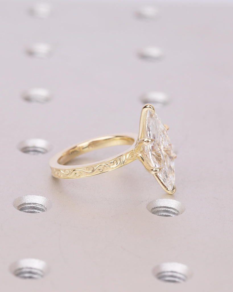 Marquise Lab Grown Diamond Engagement Ring, Art Deco 14k Solid Gold Filigree Ring image #15