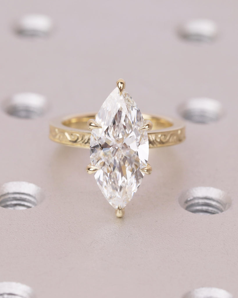 Marquise Lab Grown Diamond Engagement Ring, Art Deco 14k Solid Gold Filigree Ring image #8