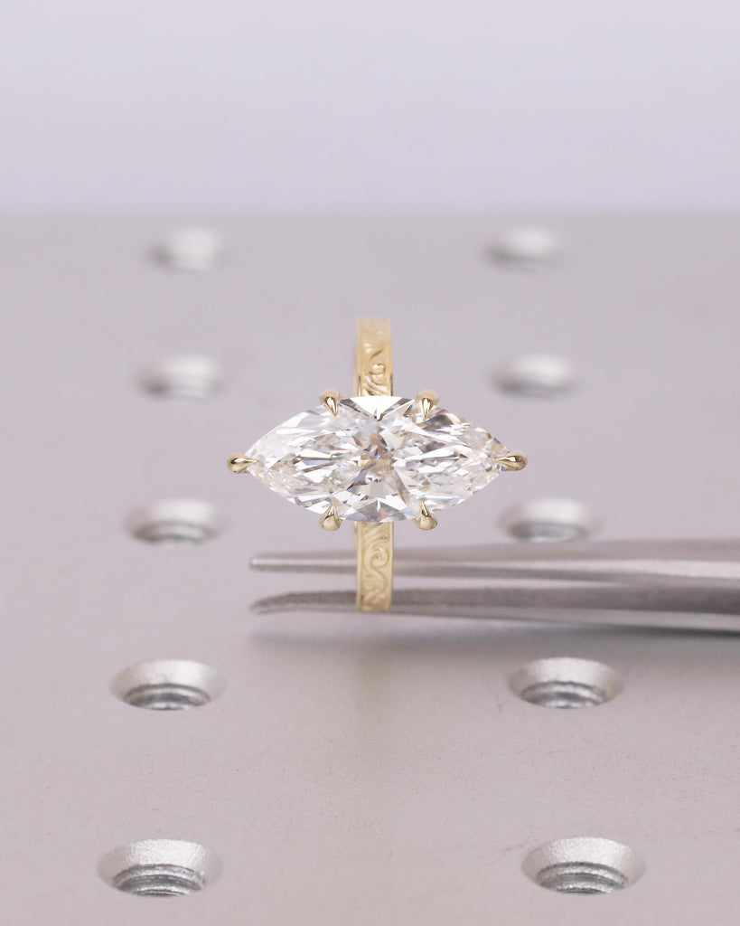 Marquise Lab Grown Diamond Engagement Ring, Art Deco 14k Solid Gold Filigree Ring image #19