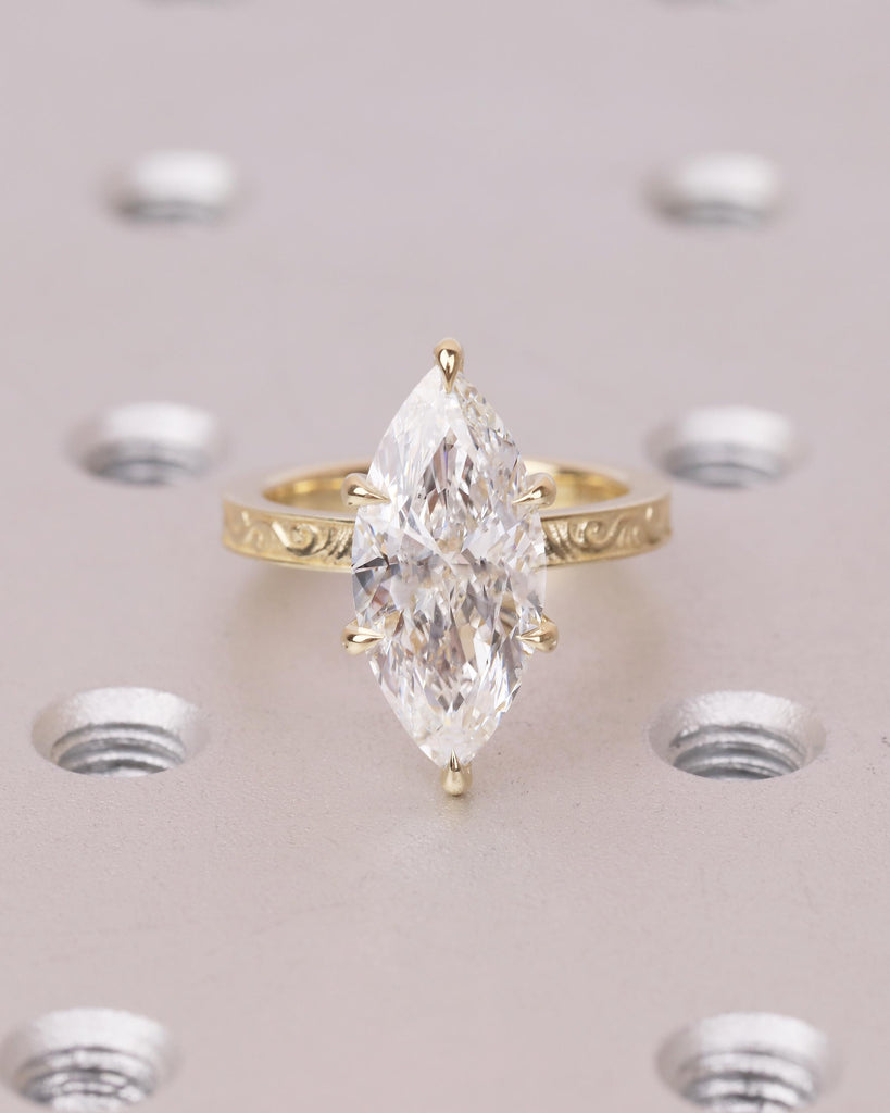 Marquise Lab Grown Diamond Engagement Ring, Art Deco 14k Solid Gold Filigree Ring image #2