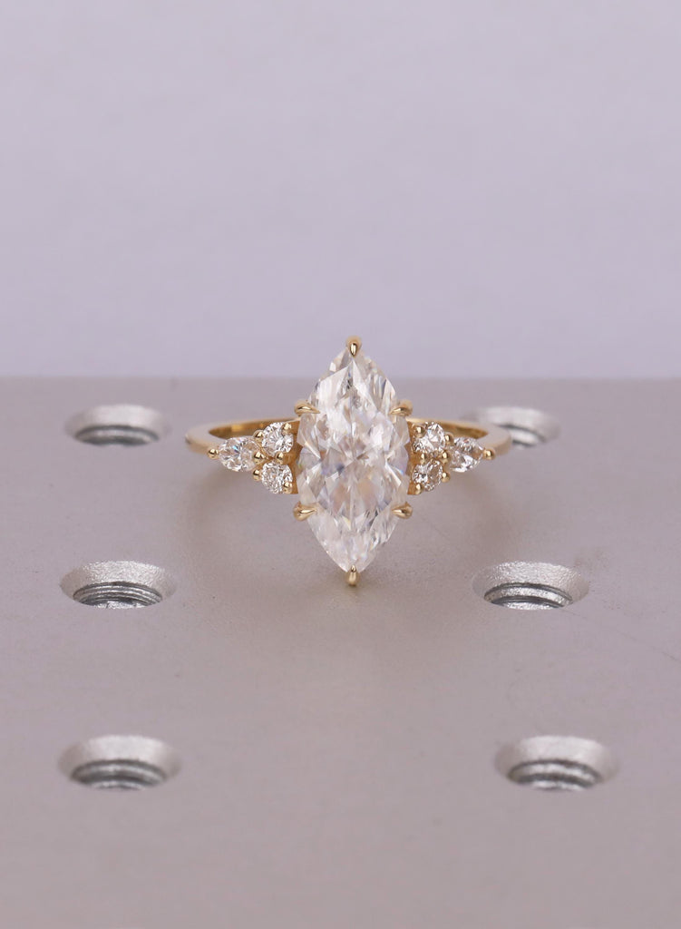 Marquise Lab Diamond Engagement Ring, Cluster Diamond Ring, 18K Gold Pear Accent Ring, Eco Friendly Promise Ring, Gift for Her image #4