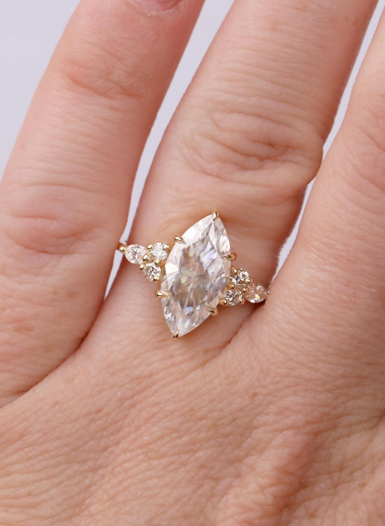Marquise Lab Diamond Engagement Ring, Cluster Diamond Ring, 18K Gold Pear Accent Ring, Eco Friendly Promise Ring, Gift for Her image #7