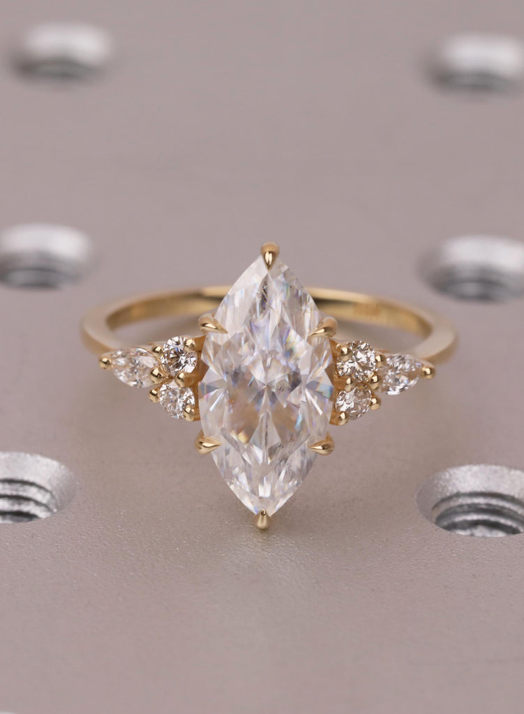Marquise Lab Diamond Engagement Ring, Cluster Diamond Ring, 18K Gold Pear Accent Ring, Eco Friendly Promise Ring, Gift for Her image #3