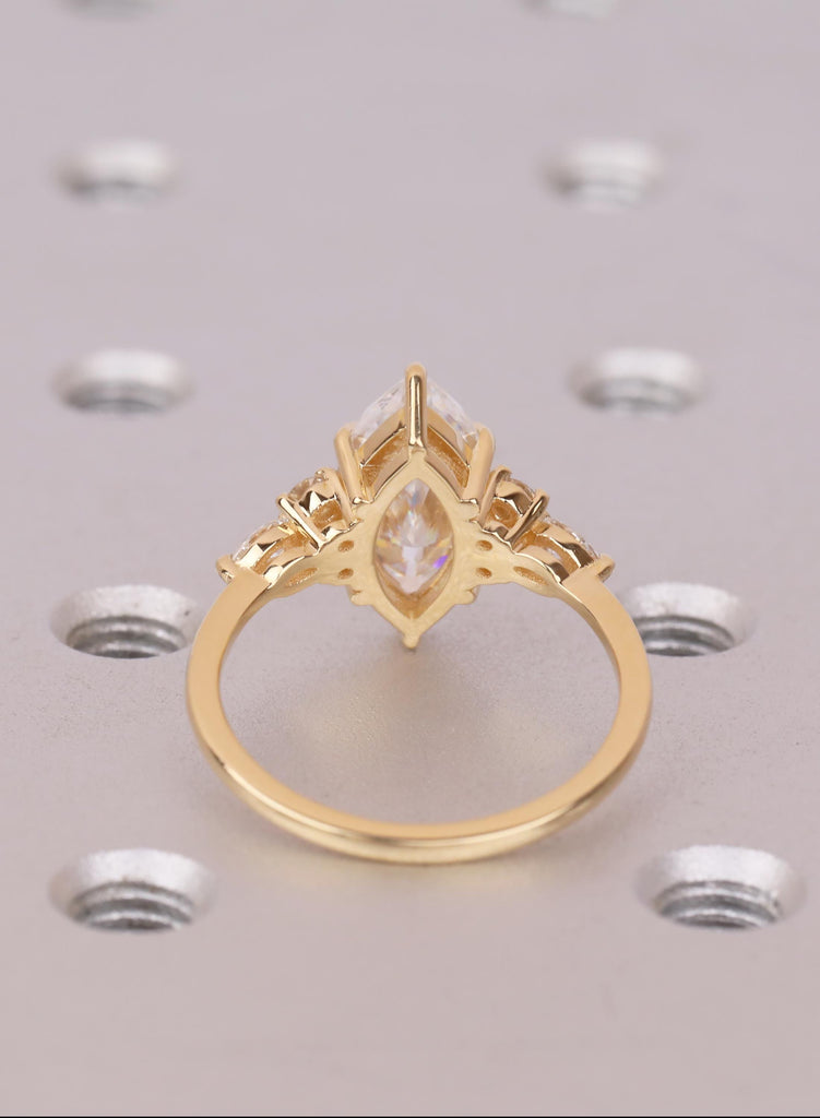 Marquise Lab Diamond Engagement Ring, Cluster Diamond Ring, 18K Gold Pear Accent Ring, Eco Friendly Promise Ring, Gift for Her image #12