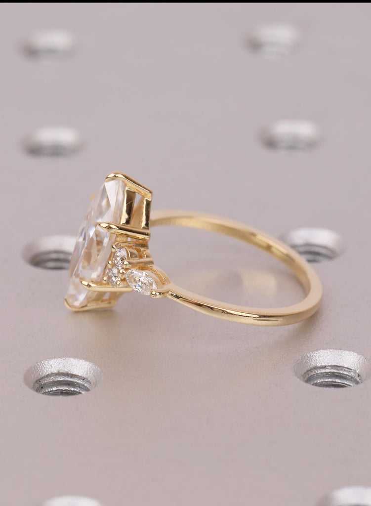 Marquise Lab Diamond Engagement Ring, Cluster Diamond Ring, 18K Gold Pear Accent Ring, Eco Friendly Promise Ring, Gift for Her image #10