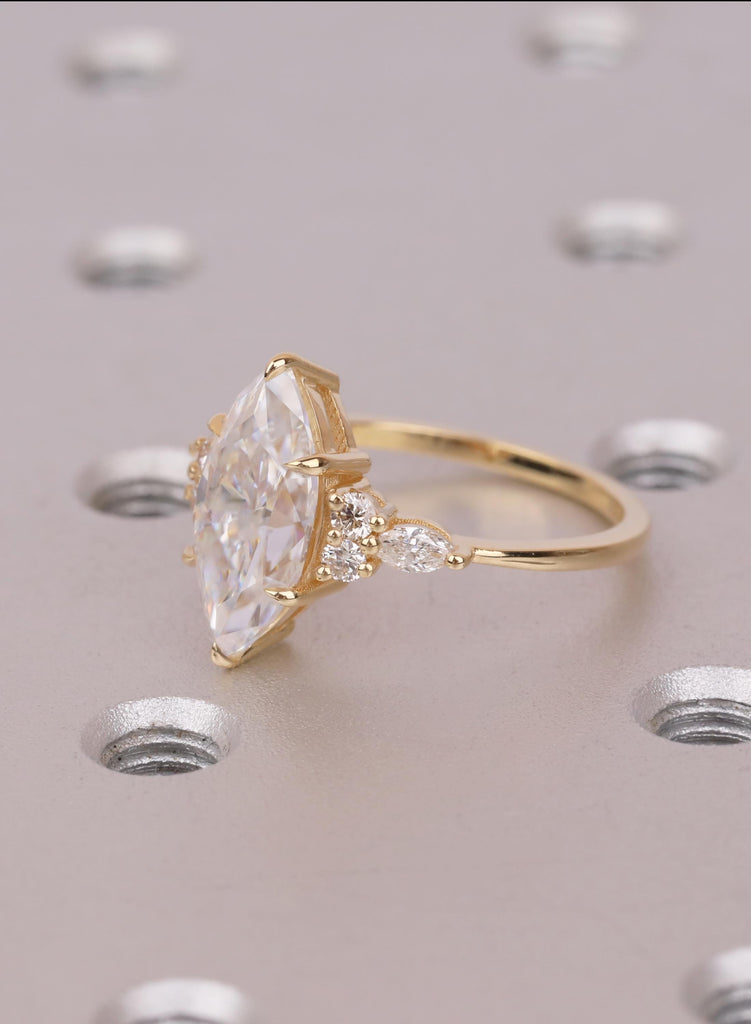 Marquise Lab Diamond Engagement Ring, Cluster Diamond Ring, 18K Gold Pear Accent Ring, Eco Friendly Promise Ring, Gift for Her image #14