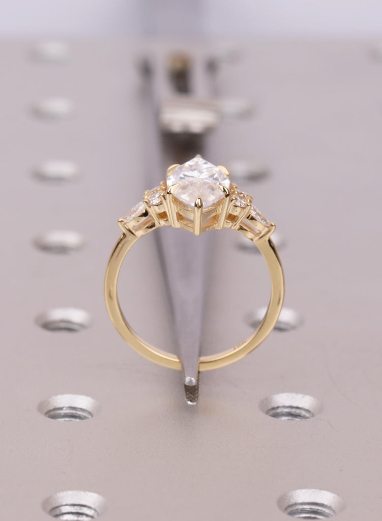 Marquise Lab Diamond Engagement Ring, Cluster Diamond Ring, 18K Gold Pear Accent Ring, Eco Friendly Promise Ring, Gift for Her image #13