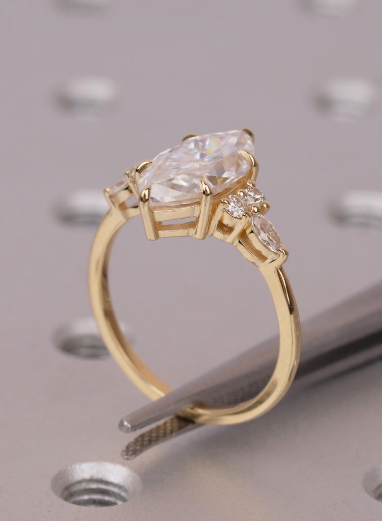 Marquise Lab Diamond Engagement Ring, Cluster Diamond Ring, 18K Gold Pear Accent Ring, Eco Friendly Promise Ring, Gift for Her image #11