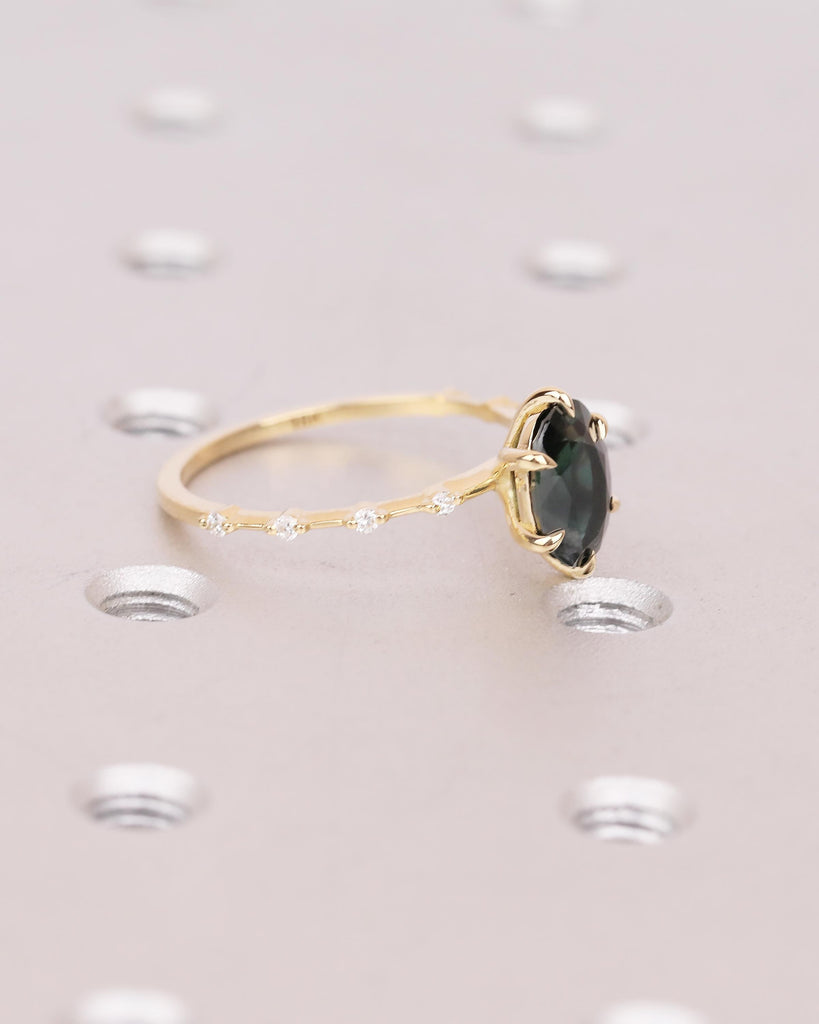 18k Solid Gold Peacock Sapphire Ring, Oval Engagement Ring, Birthstone Jewelry image #10