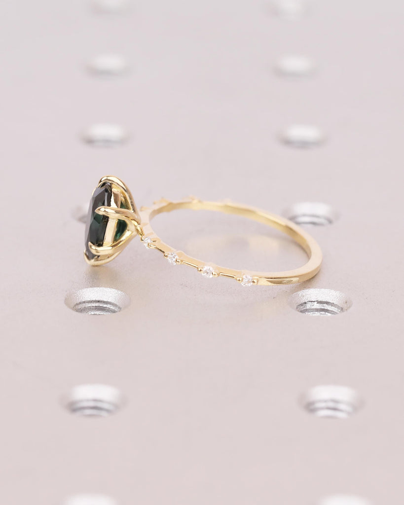 18k Solid Gold Peacock Sapphire Ring, Oval Engagement Ring, Birthstone Jewelry image #5