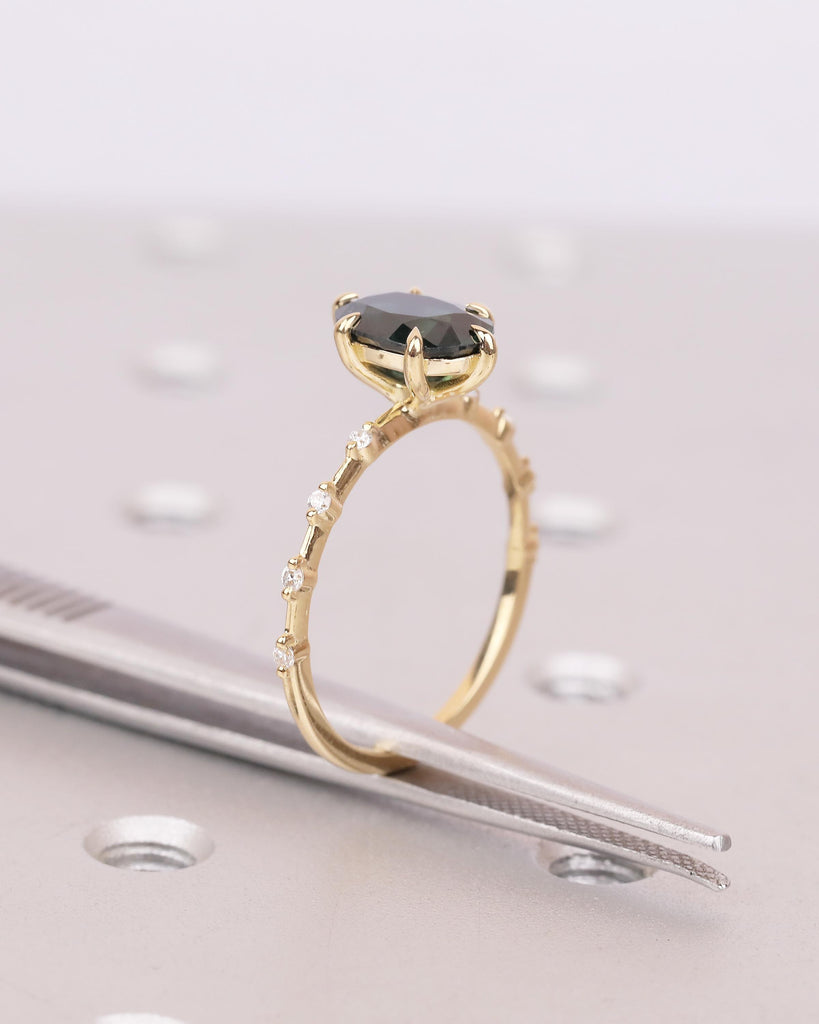 18k Solid Gold Peacock Sapphire Ring, Oval Engagement Ring, Birthstone Jewelry image #17