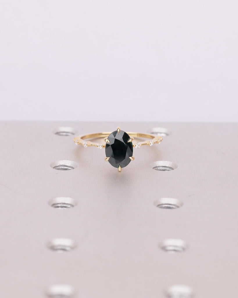 Peacock Sapphire Birthstone Ring, Oval Engagement Ring Set, 18k Gold Infinity Stacking Rings image #16