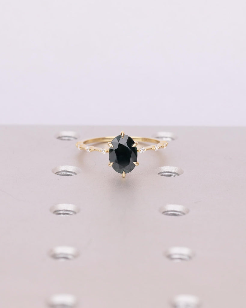 18k Yellow Gold Bridal Ring Set, Oval Blue Green Sapphire Engagement Ring, Infinity Matching Ring, Stackable Rings for Women, Gemstone Ring image #16