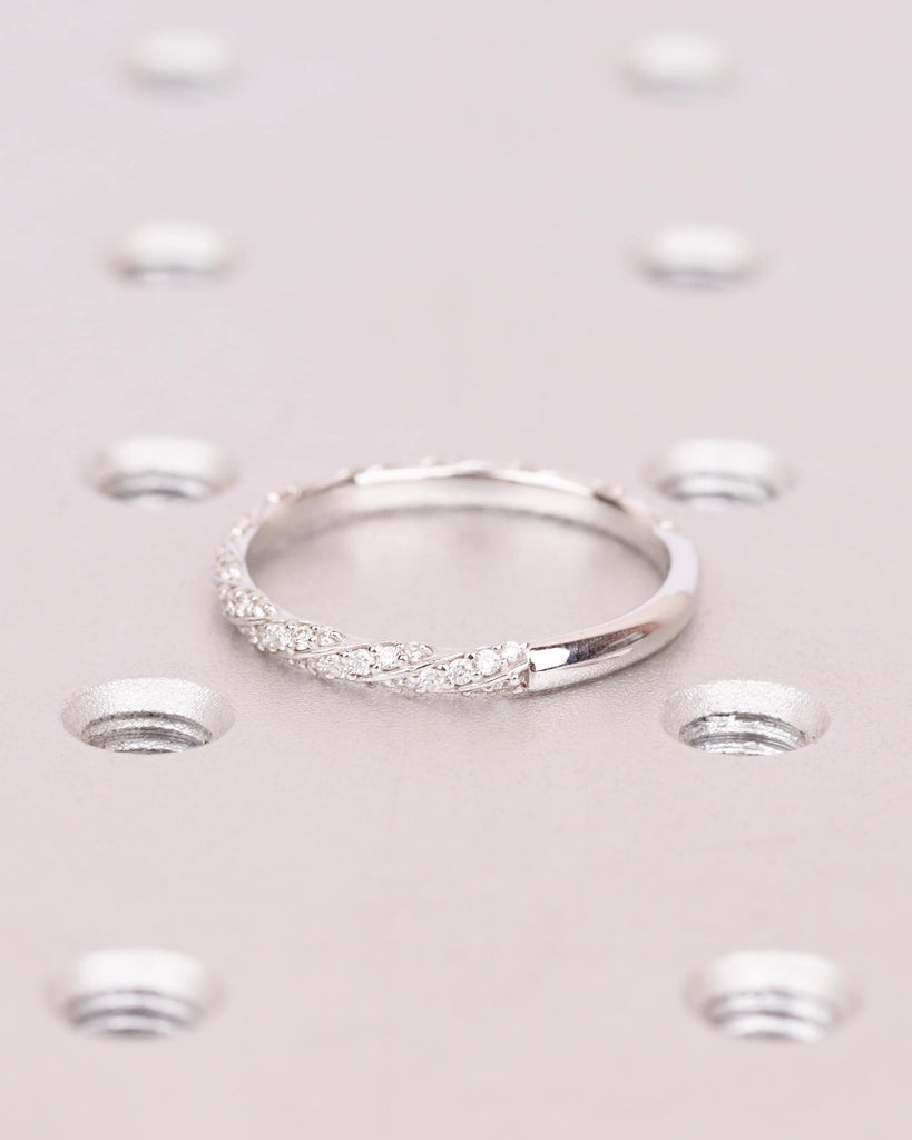14K Solid Gold Infinity Twisted Diamond Wedding Band, Art Deco Wedding Band, Lab Diamond Stacking Ring, 3/4 Eternity Moissanite Wedding Band image #4