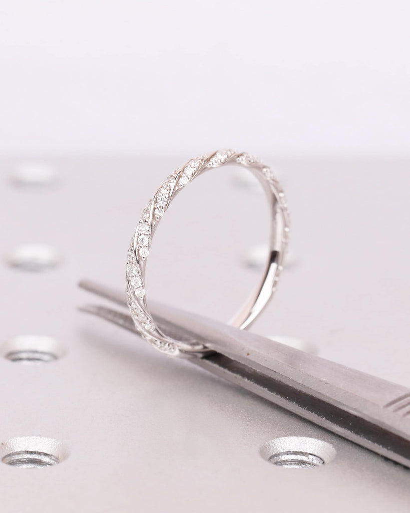 14K Solid Gold Infinity Twisted Diamond Wedding Band, Art Deco Wedding Band, Lab Diamond Stacking Ring, 3/4 Eternity Moissanite Wedding Band image #8