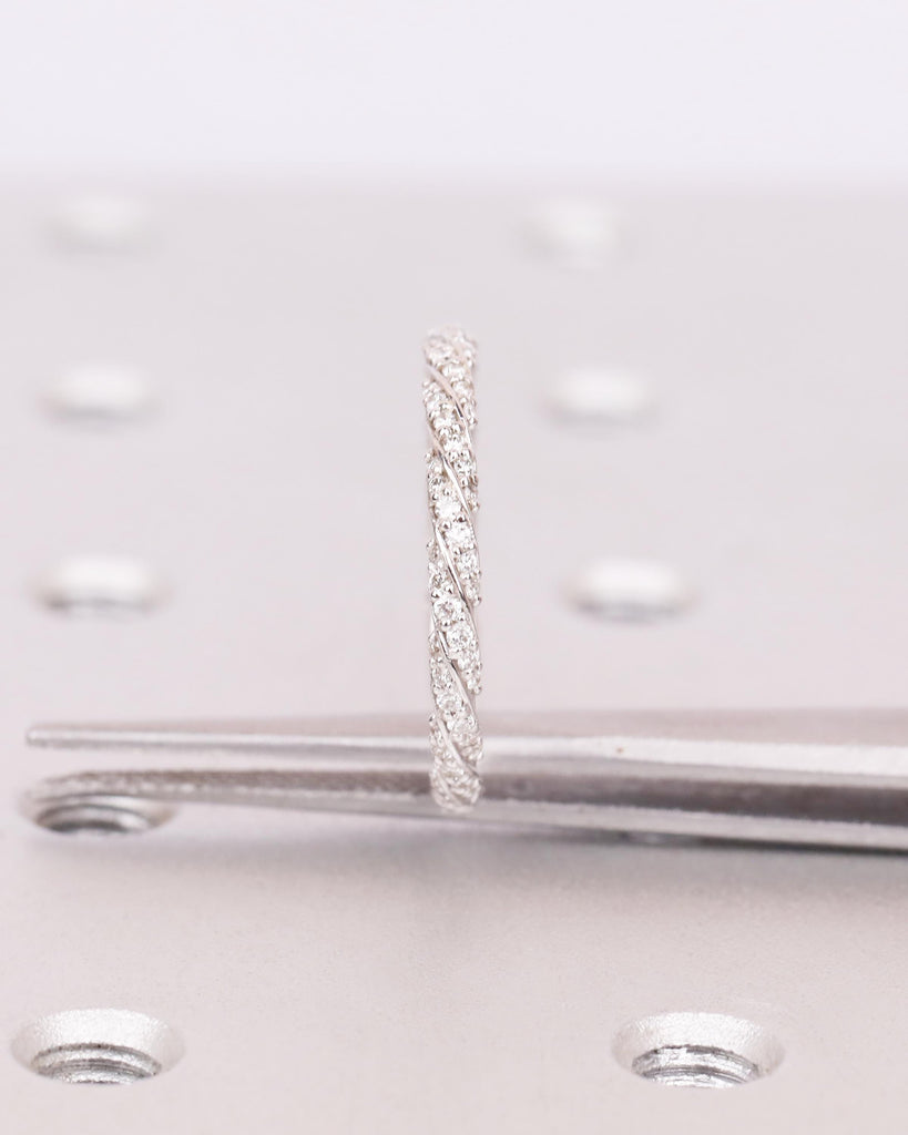 14K Solid Gold Infinity Twisted Diamond Wedding Band, Art Deco Wedding Band, Lab Diamond Stacking Ring, 3/4 Eternity Moissanite Wedding Band image #10