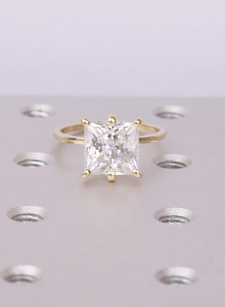 Princess Cut Moissanite Solitaire Engagement Ring, 14K Yellow Gold Bridal Jewelry image #4