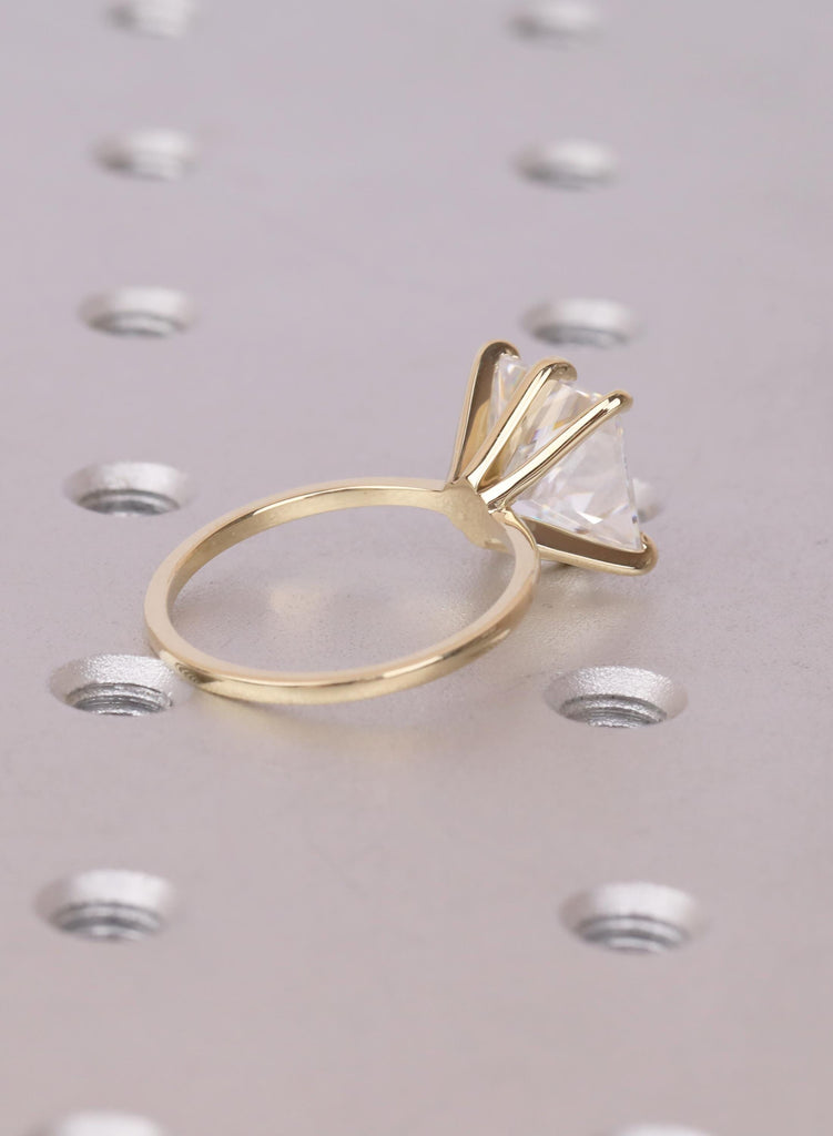 Princess Cut Moissanite Solitaire Engagement Ring, 14K Yellow Gold Bridal Jewelry image #3