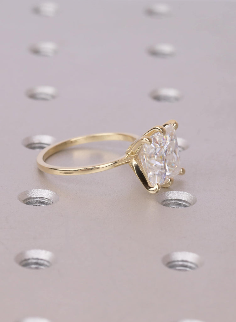 Princess Cut Moissanite Solitaire Engagement Ring, 14K Yellow Gold Bridal Jewelry image #6