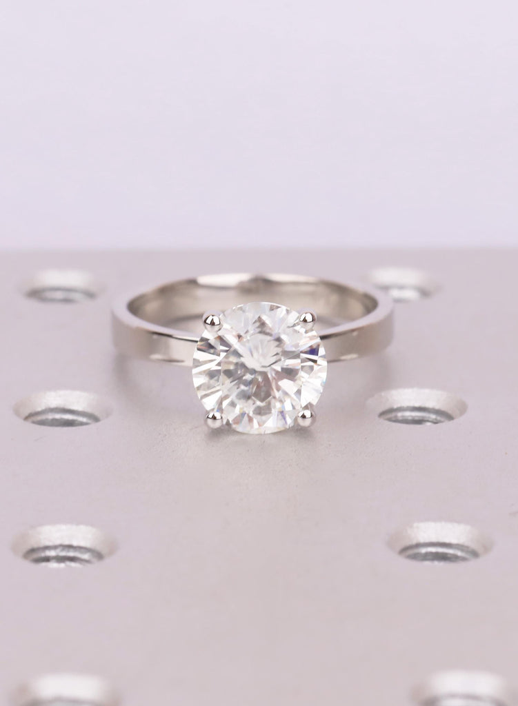 Lab Diamond Ring, Round Solitaire Engagement Ring, Platinum Band Simulated Diamond Wedding Ring, Minimalist Promise Ring For Women image #4