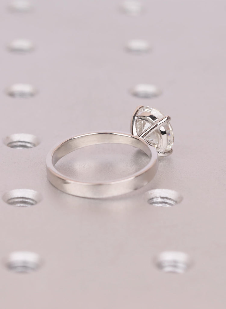 Lab Diamond Ring, Round Solitaire Engagement Ring, Platinum Band Simulated Diamond Wedding Ring, Minimalist Promise Ring For Women image #9