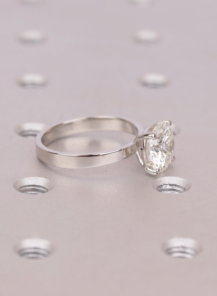 Lab Diamond Ring, Round Solitaire Engagement Ring, Platinum Band Simulated Diamond Wedding Ring, Minimalist Promise Ring For Women image #8
