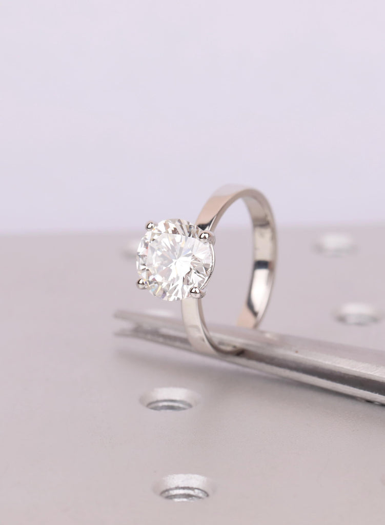 Lab Diamond Ring, Round Solitaire Engagement Ring, Platinum Band Simulated Diamond Wedding Ring, Minimalist Promise Ring For Women image #12