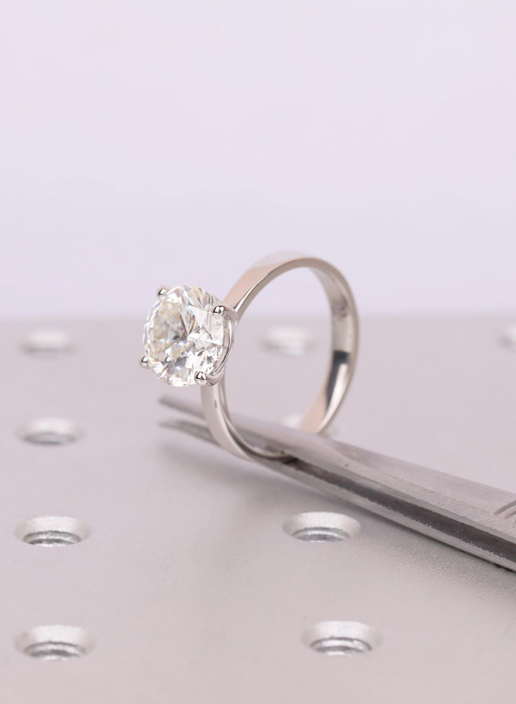 Lab Diamond Ring, Round Solitaire Engagement Ring, Platinum Band Simulated Diamond Wedding Ring, Minimalist Promise Ring For Women image #11